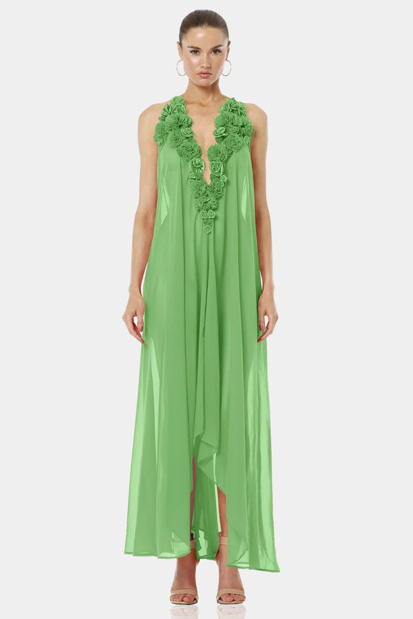 Designer Green Maxi Handkerchief Dress