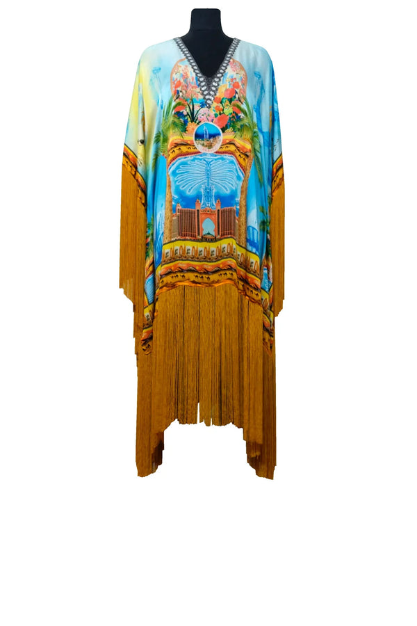 One Size Short Kaftan Dress in Blue
