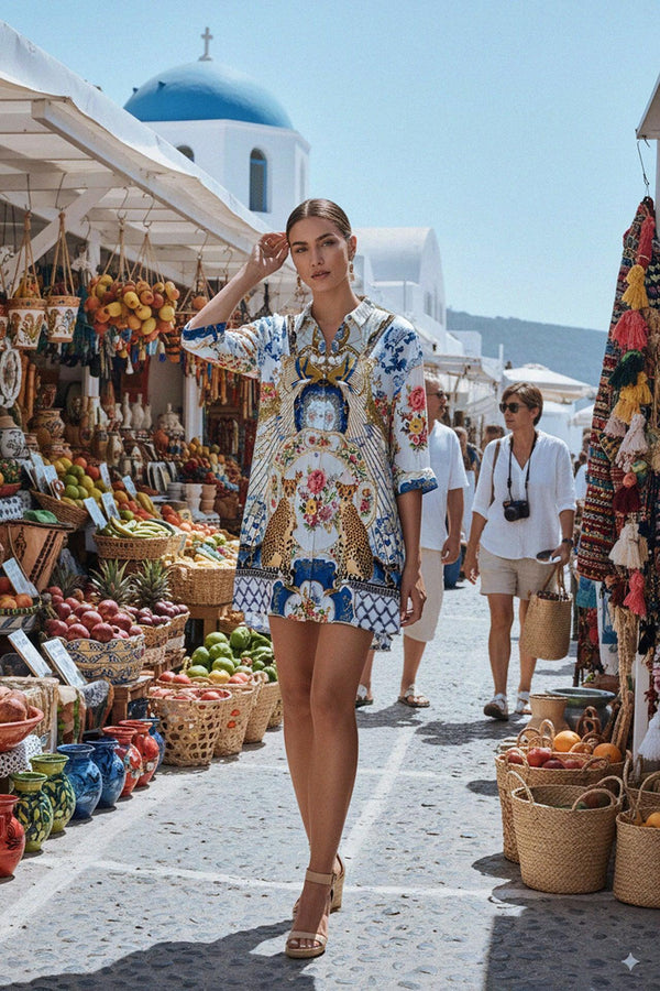 Romantic Blue Long Sleeve Shirt Dress
