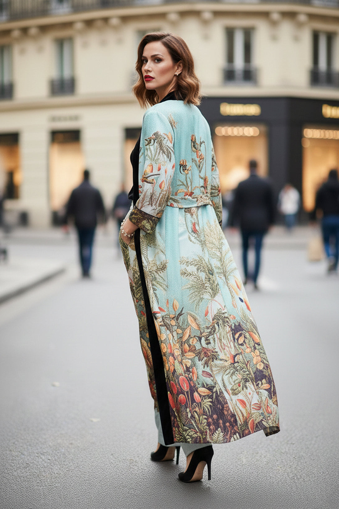 chic resort wear, kyle richards store, artistic womens kimono, modern silk robe, elegant womenswear