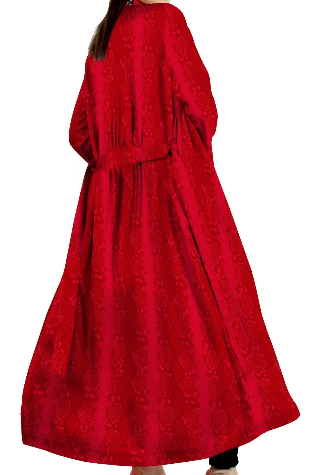 designer robe, vegan silk dress, blood stone print, cupro sustainable, shahida kyle richards, long robe, luxury fashion