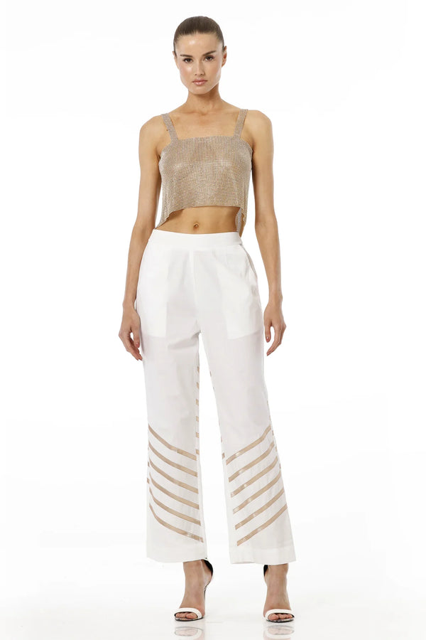 White & Gold Solid  Palazzo Pant