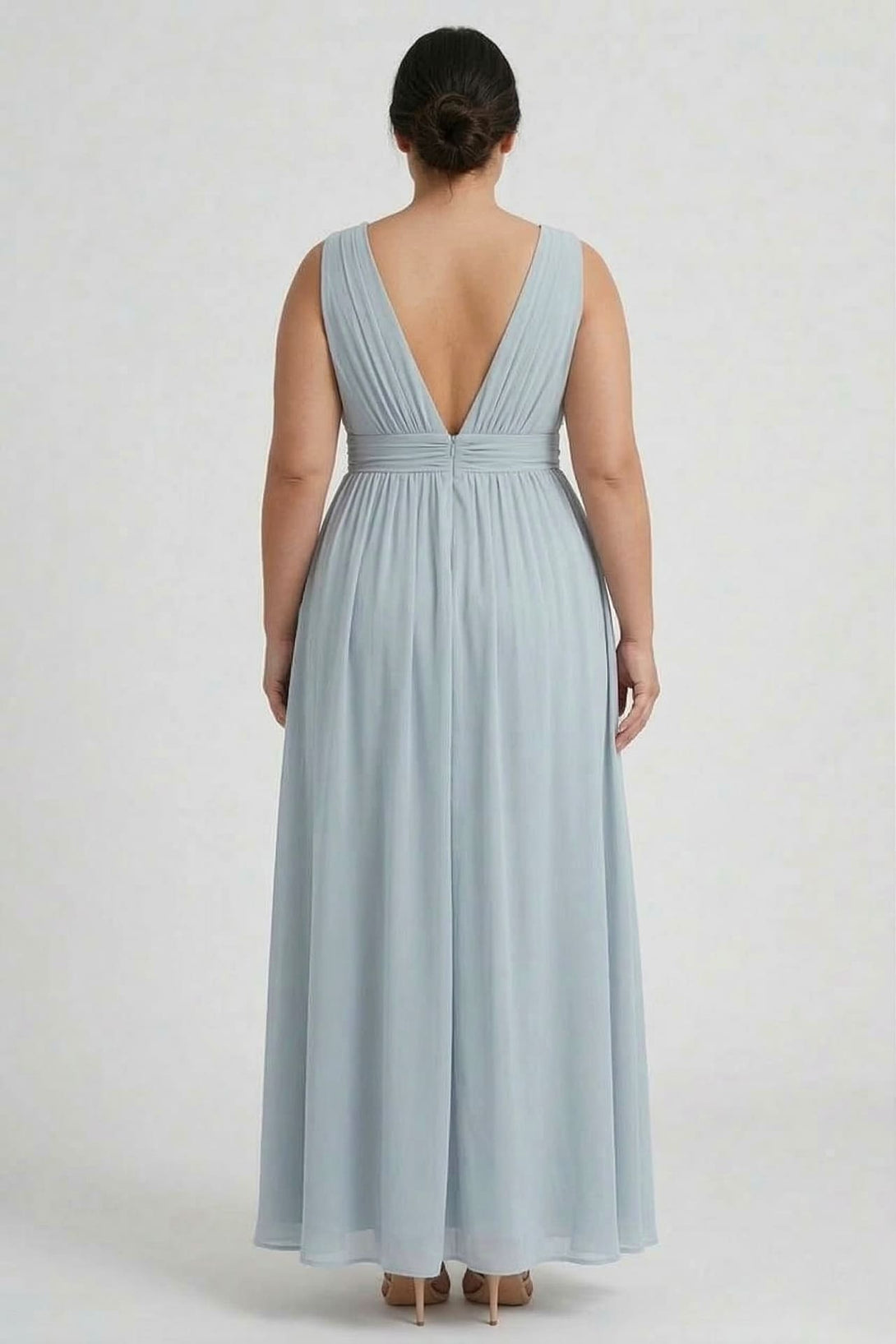 S / With Slit Dusty Blue Heaven Hue V-Neck Chiffon Maxi Dress by Shahsi S / With Slit Dusty Blue Heaven Hue V-Neck Chiffon Maxi Dress by Shahsi