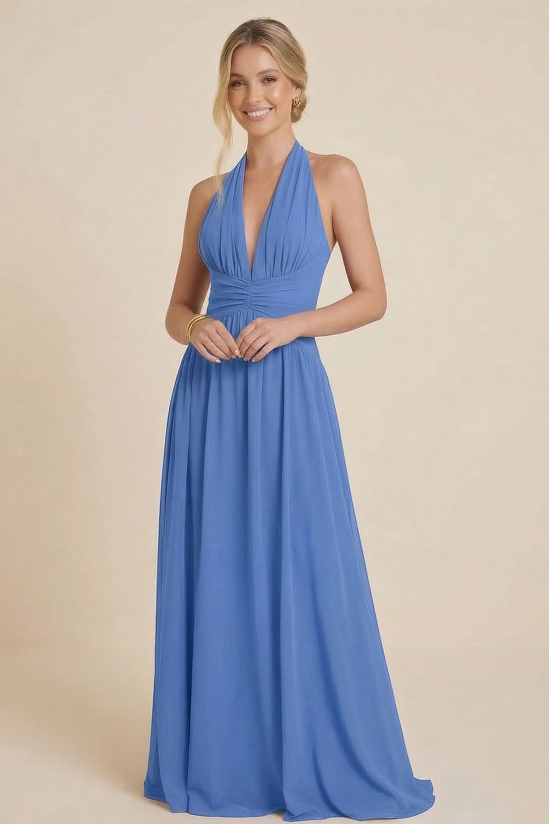 dusty blue chiffon bridesmaid dresses Turquoise Chiffon V-Neck Bridesmaid Dress A-Line Floor-Length main image 0