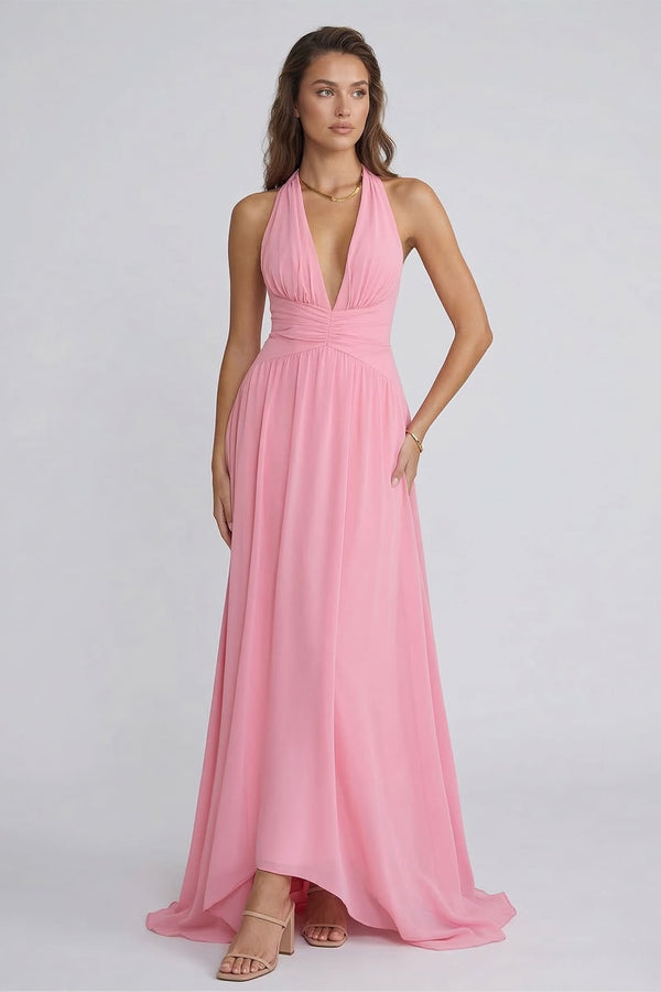 deep rose bridesmaid dresses Zapakasa Women Dusty Rose Tulle A-Line Long Bridesmaid Dress V-Neck Long  Sleeves Wedding Guest Dress main image 0