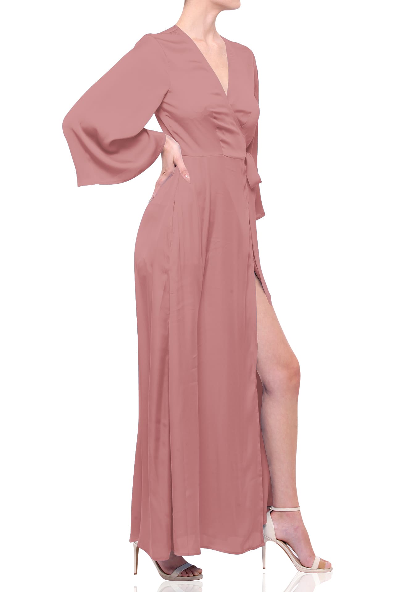 Dusty Rose Satin Maxi Wrap Bridesmaid Dress for Weddings | Shahida Shahida Parides Dusty Rose Satin Maxi Wrap Bridesmaid Dress for Weddings | Shahida Shahida Parides