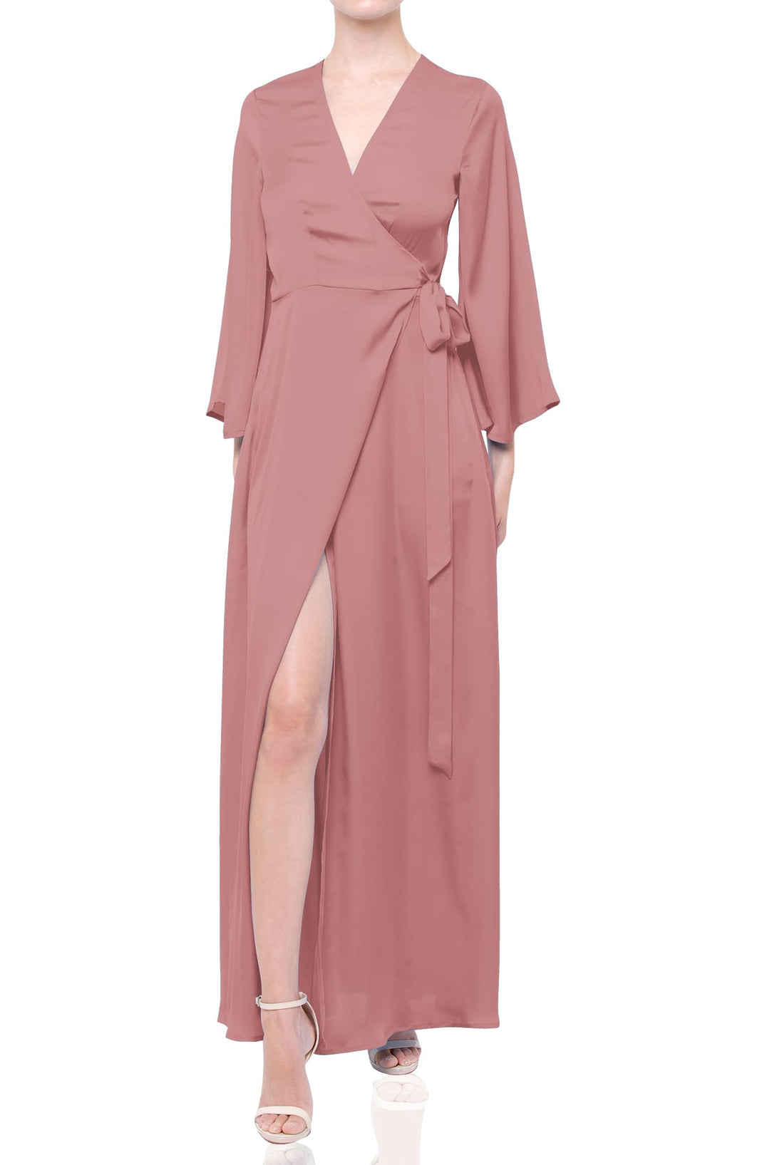 Dusty Rose Satin Maxi Wrap Bridesmaid Dress for Weddings | Shahida Shahida Parides Dusty Rose Satin Maxi Wrap Bridesmaid Dress for Weddings | Shahida Shahida Parides