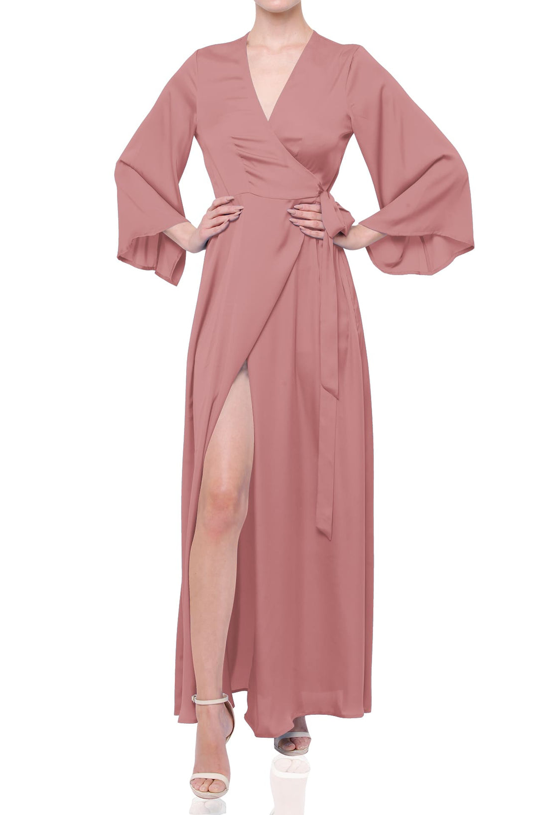 Dusty Rose Satin Maxi Wrap Bridesmaid Dress for Weddings | Shahida Shahida Parides Dusty Rose Satin Maxi Wrap Bridesmaid Dress for Weddings | Shahida Shahida Parides