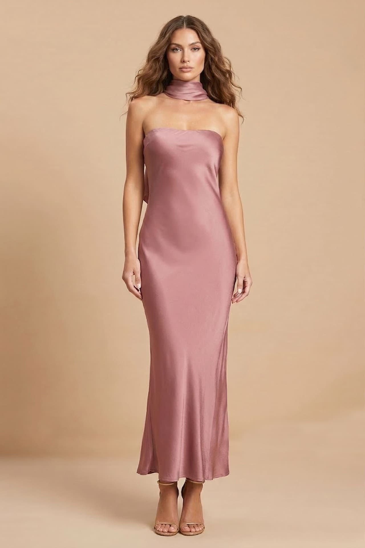 Dusty Rose Strapless Satin Dress for Weddings – Shahida Parides