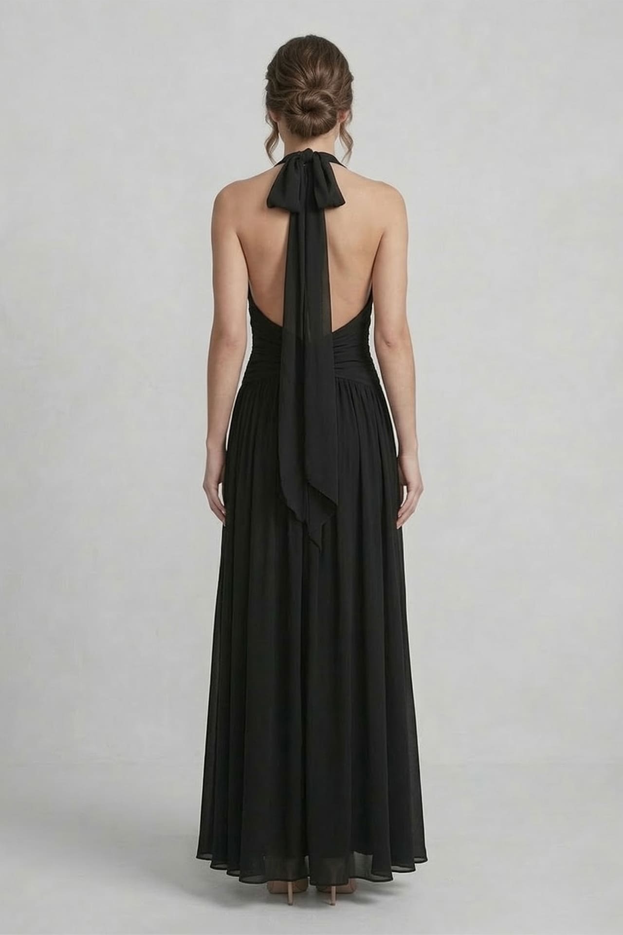 S Black Halter V-Neck Chiffon Bridesmaid Maxi Dress Floor Length Formal Gown S Black Halter V-Neck Chiffon Bridesmaid Maxi Dress Floor Length Formal Gown