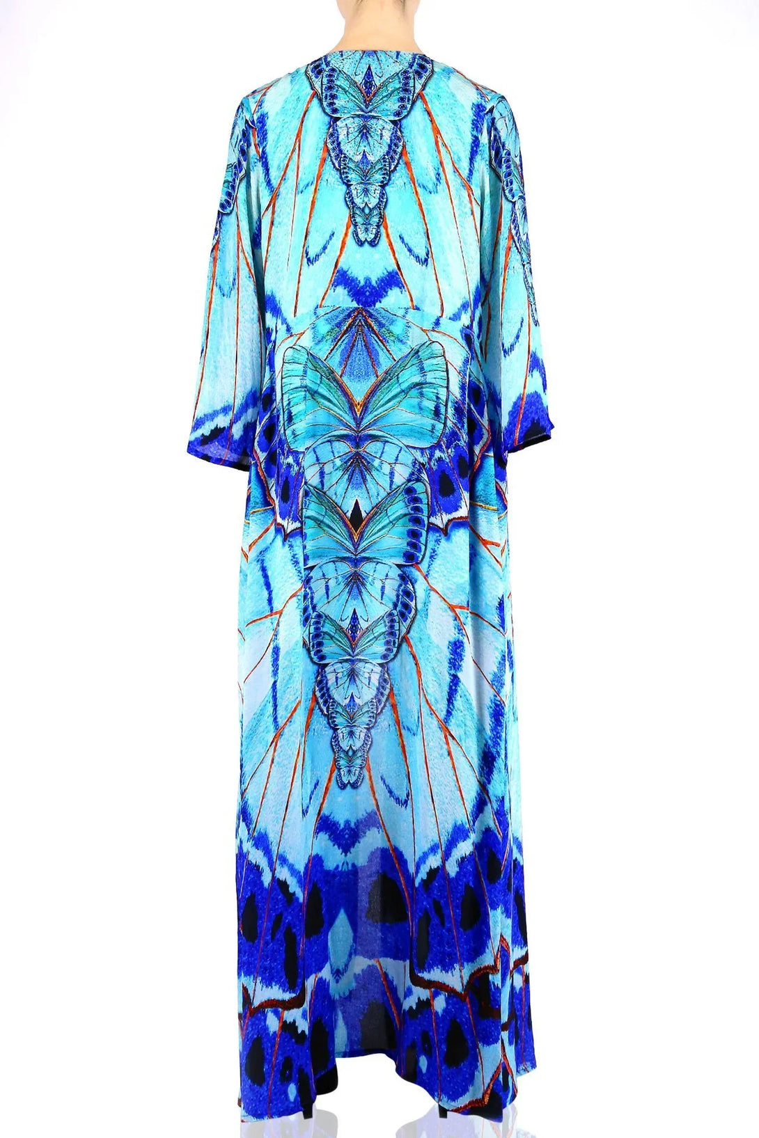 S - M Blue Wrap Maxi Dress with Long Sleeves