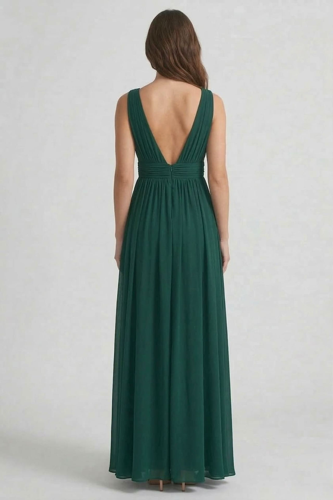 S / With Slit Emerald Green V-Neck Bridesmaid Dress Elegant Flowy Wedding Party Gown S / With Slit Emerald Green V-Neck Bridesmaid Dress Elegant Flowy Wedding Party Gown
