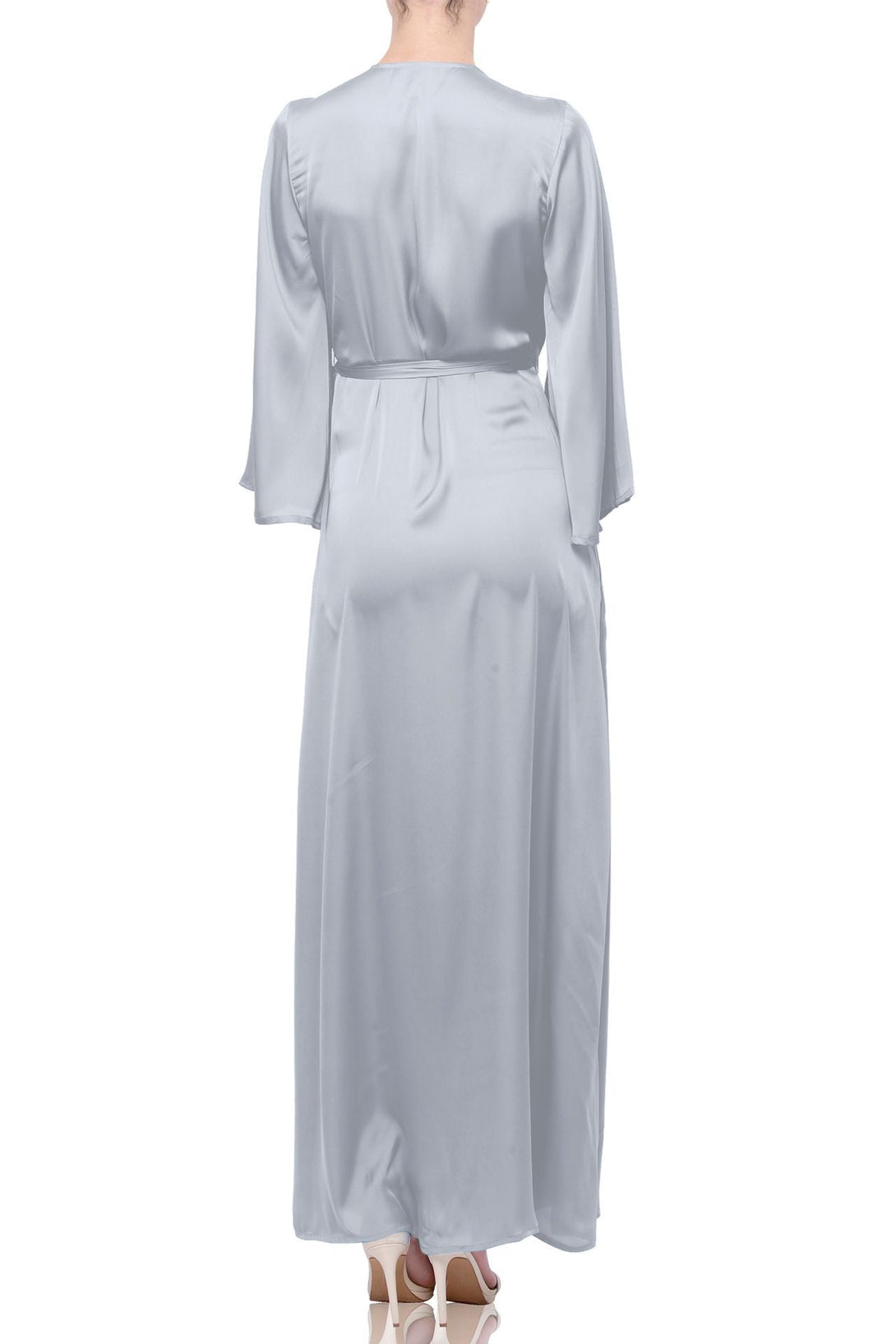 grey wrap bridesmaid dress Mismatched Silver Grey Satin Spaghetti Straps Long Bridesmaid Dresses ,  GRB0016