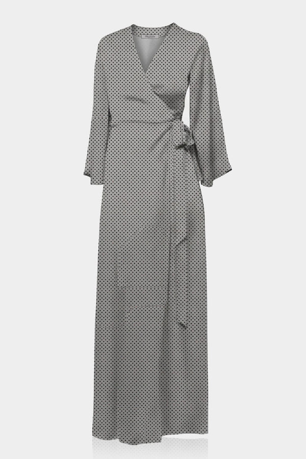 light grey wrap dress Polka Dot Satin V-Neck Maxi with High Slit Maternity dress