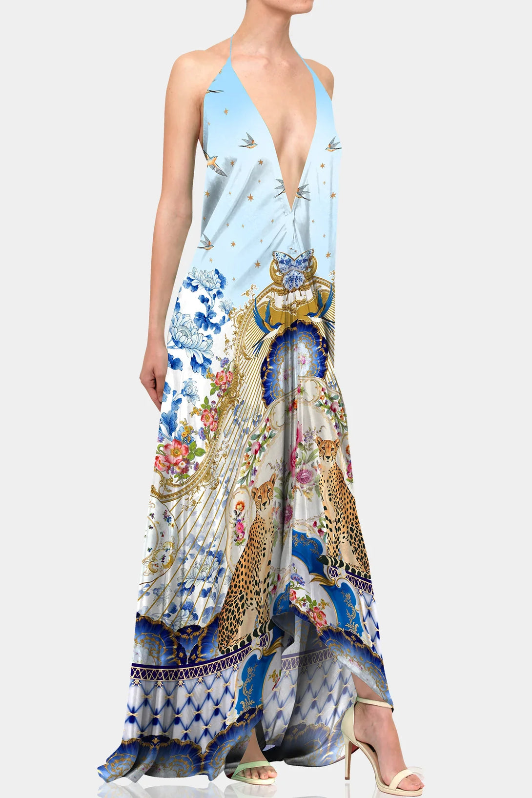 One Size Romantic Blue Open Back Maxi Dress with Embellished beaded detail One Size Romantic Blue Open Back Maxi Dress with Embellished beaded detail