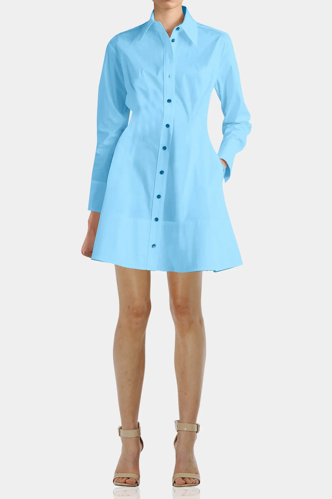 S Sky Blue Mini Shirt Dress