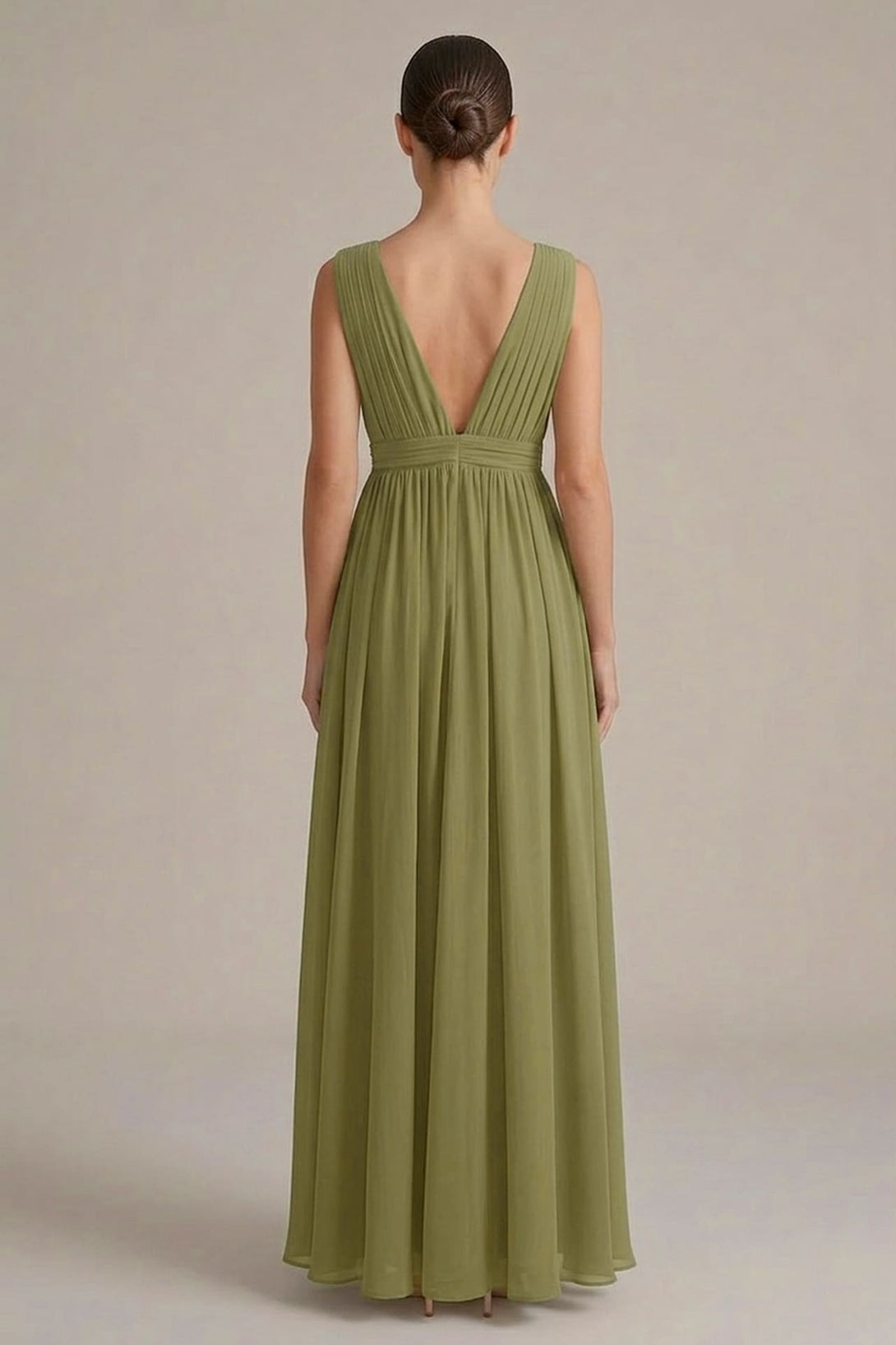 S / With Slit Olive Heaven V-Neck Bridesmaid Dress – Elegant Wedding Occasion Gown