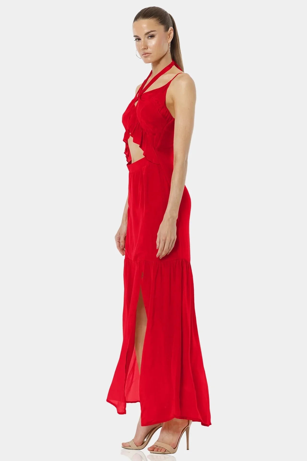 Cut Out Dress Red | Long Dress with Slit