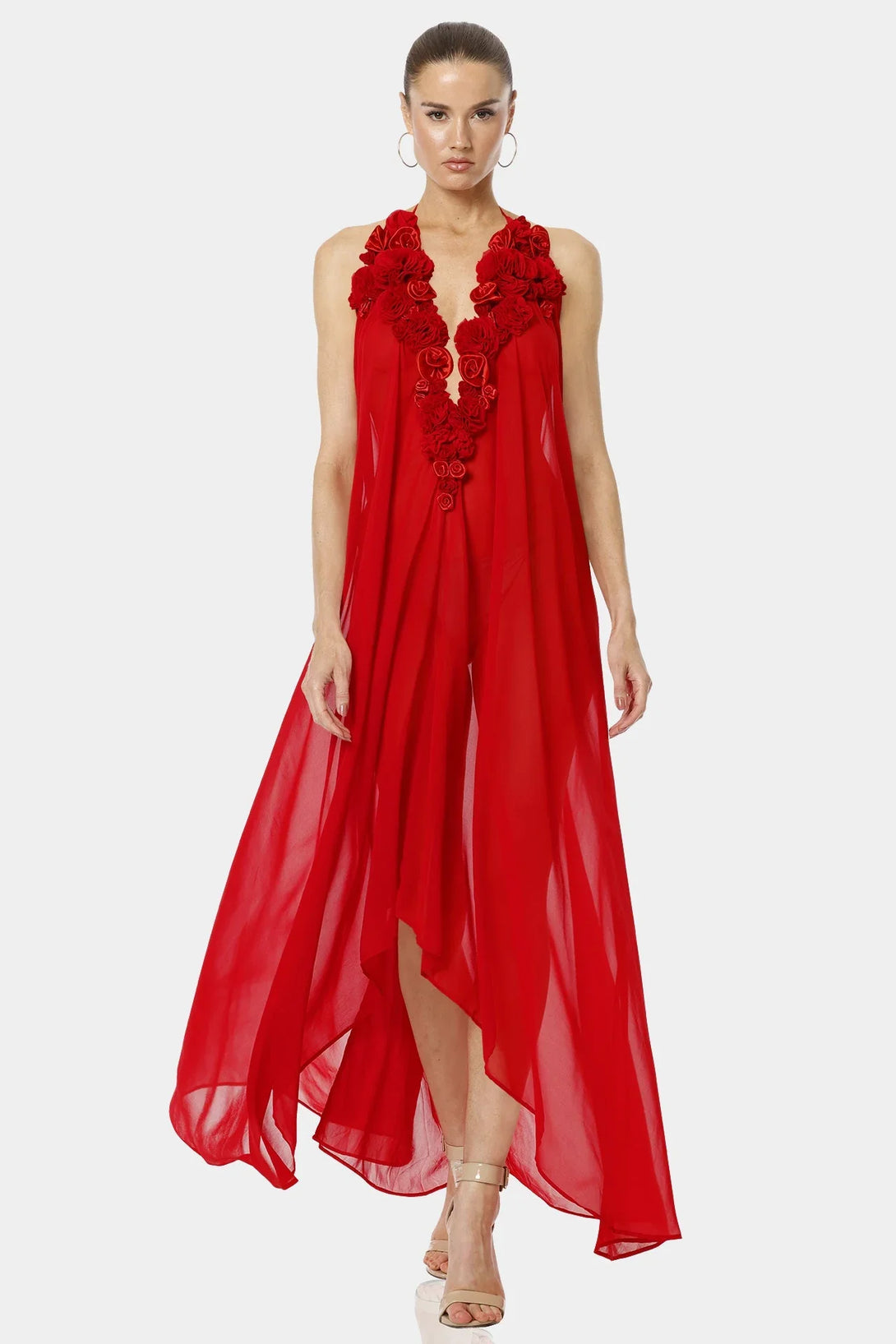 Ruby Red Silk Maxi Handkerchief Dress | Shahida  Shahida Parides