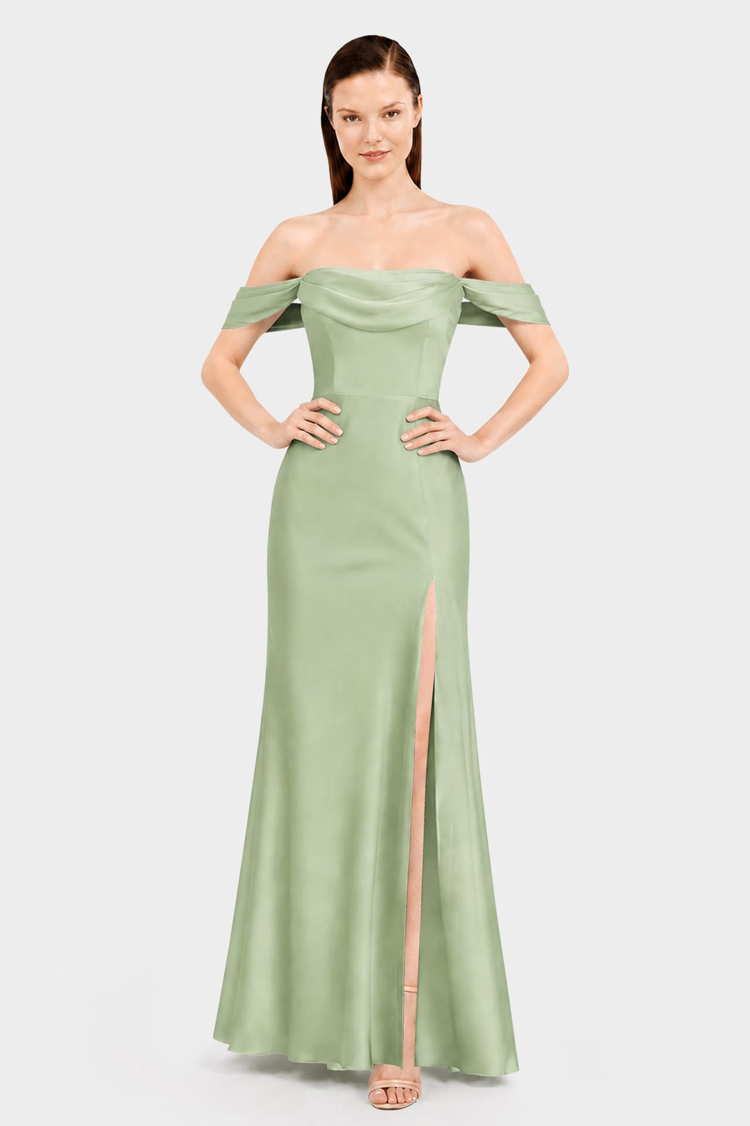 sage green bridesmaid dresses silk Satin Dress champagne gold evening gown