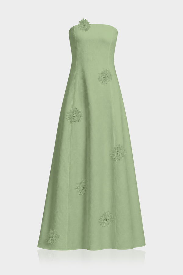 S Sage Cotton Summer Maxi Dress with 3D Floral Detail