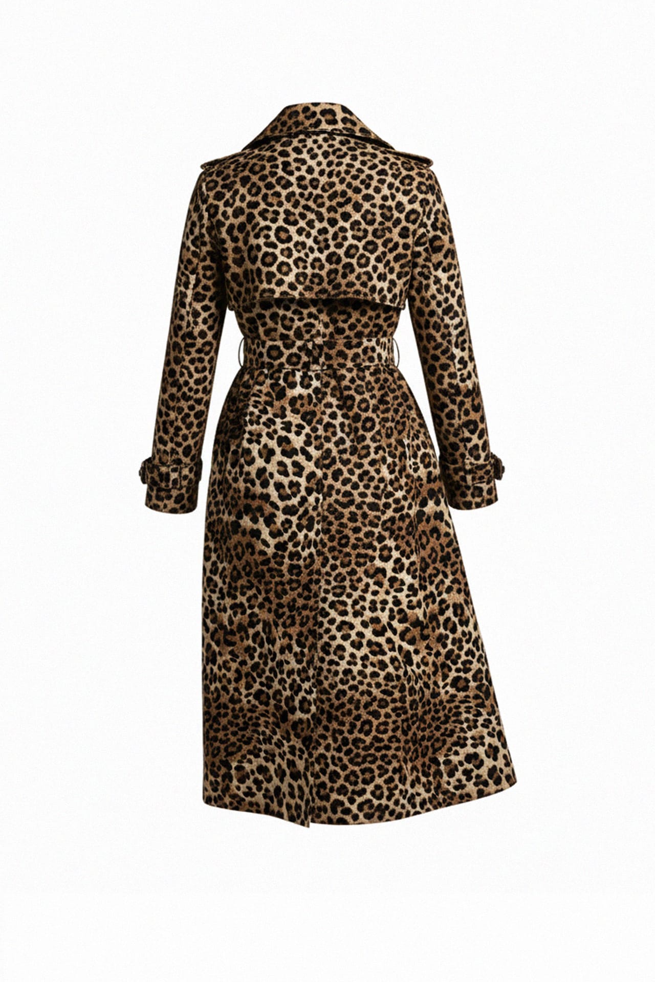 Brown Leopard Print Double-Breasted Midi Trench – Shahida Parides