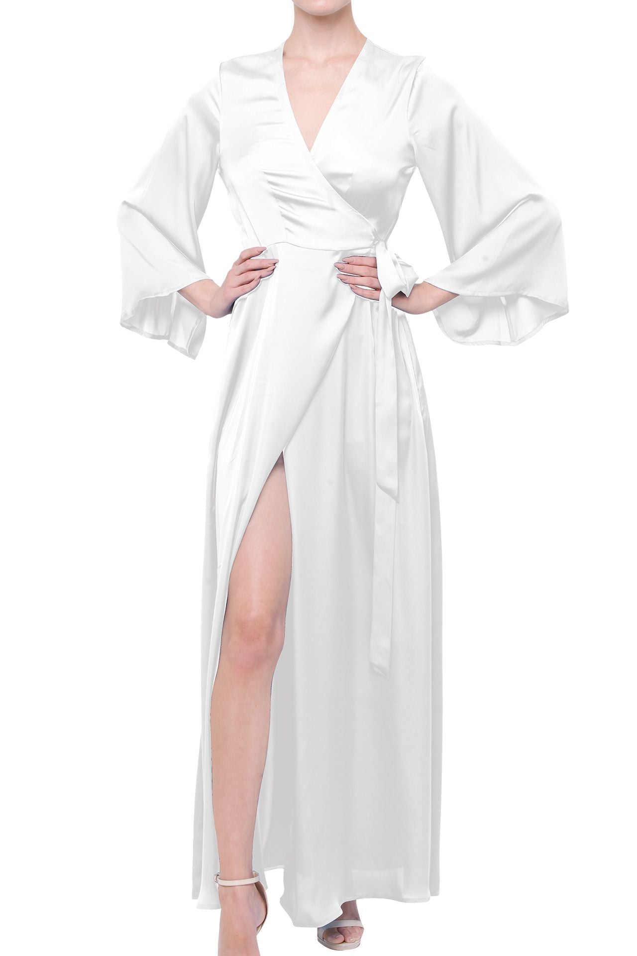 S Elegant White Wrap Maxi Dress for Hourglass Body