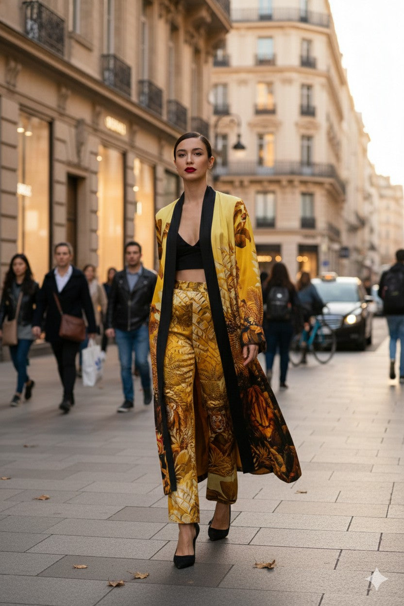 yellow silk kimono, cream slip dress, luxury bedroom outfit, shahida parides, womens silk robe, elegant womenswear