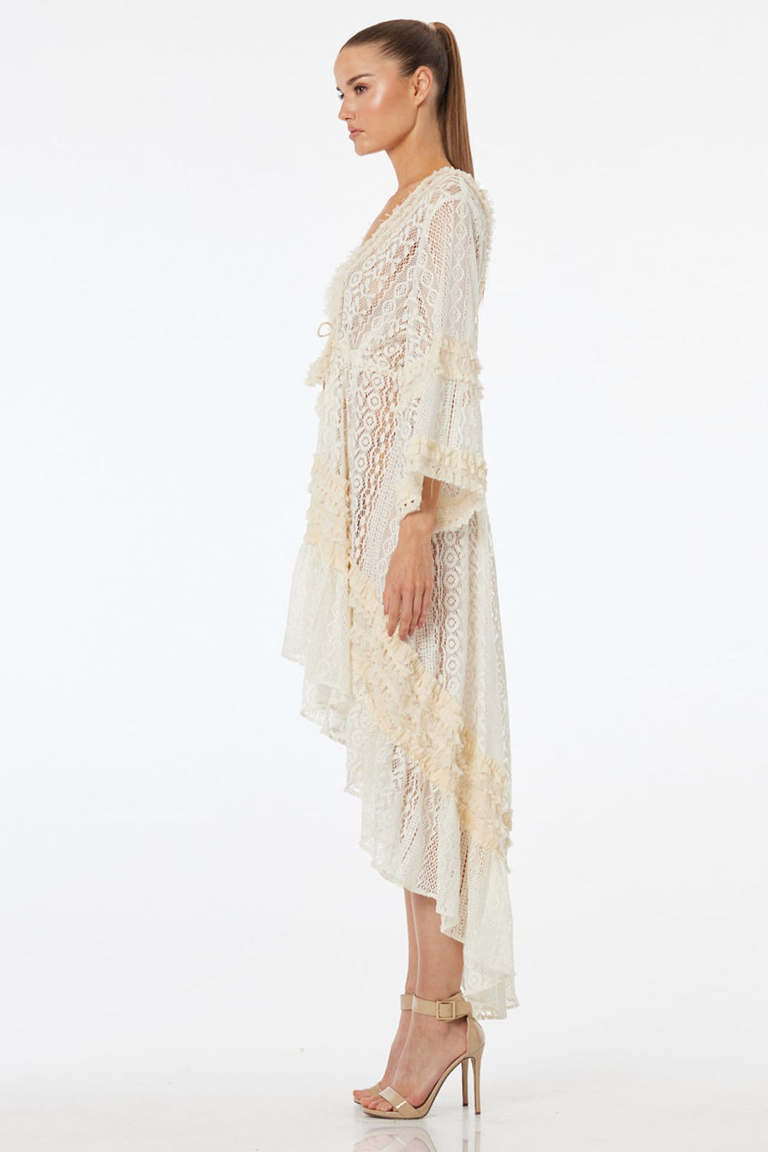 resort midi dresses S Ivory Lace Dress with Deep V Neck, Hi-Low Asymmetrical Hem & Ruffle Details Bust 48 STYLE:E05253001 SS25JuneDrop Windsor Royal Blue Maxi
