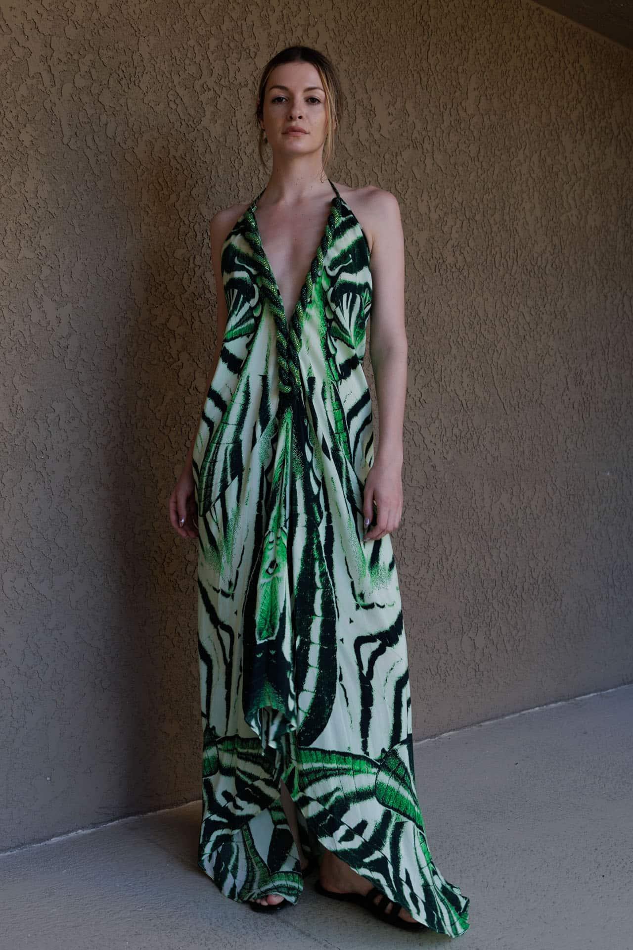 One Size Green Zebra Print Maxi Dress One Size Green Zebra Print Maxi Dress