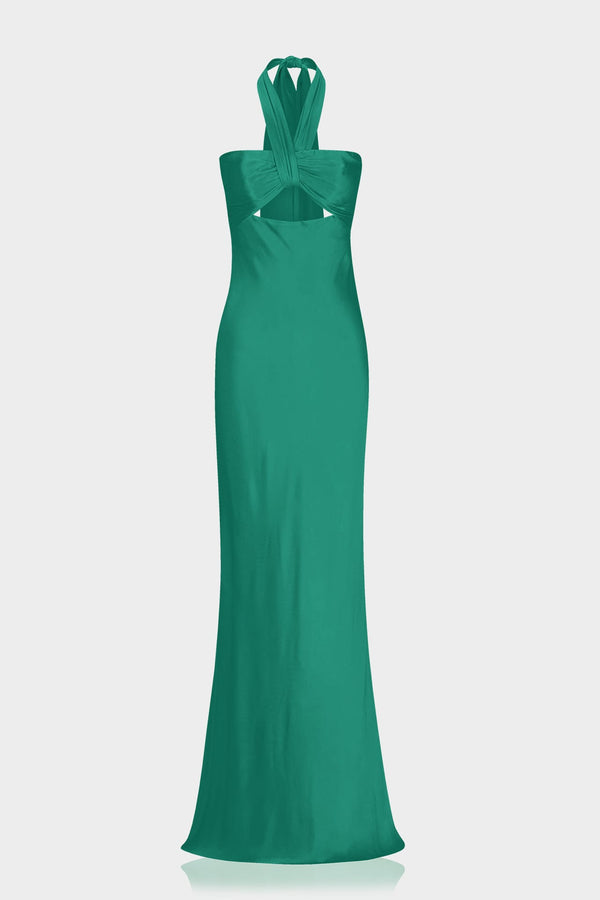 emerald maxi dress formal Luxury Green Satin Halter emerald green prom dress