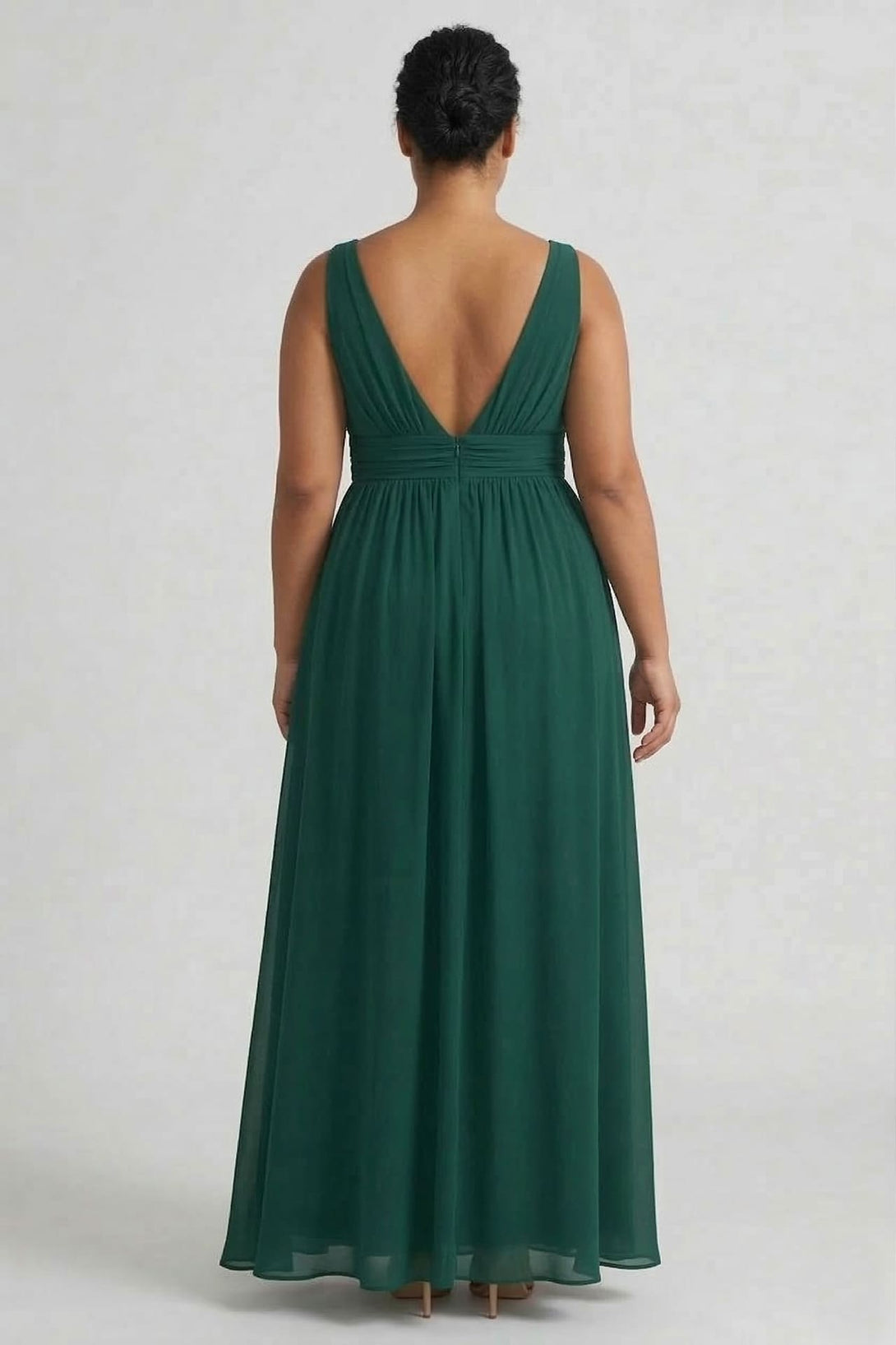 S / With Slit Emerald Green V-Neck Bridesmaid Dress Elegant Flowy Wedding Party Gown S / With Slit Emerald Green V-Neck Bridesmaid Dress Elegant Flowy Wedding Party Gown