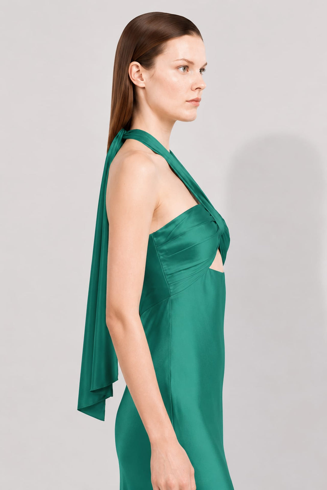 S Luxury Emerald Green Matte Satin Halter Maxi Dress for Weddings & Formal Events