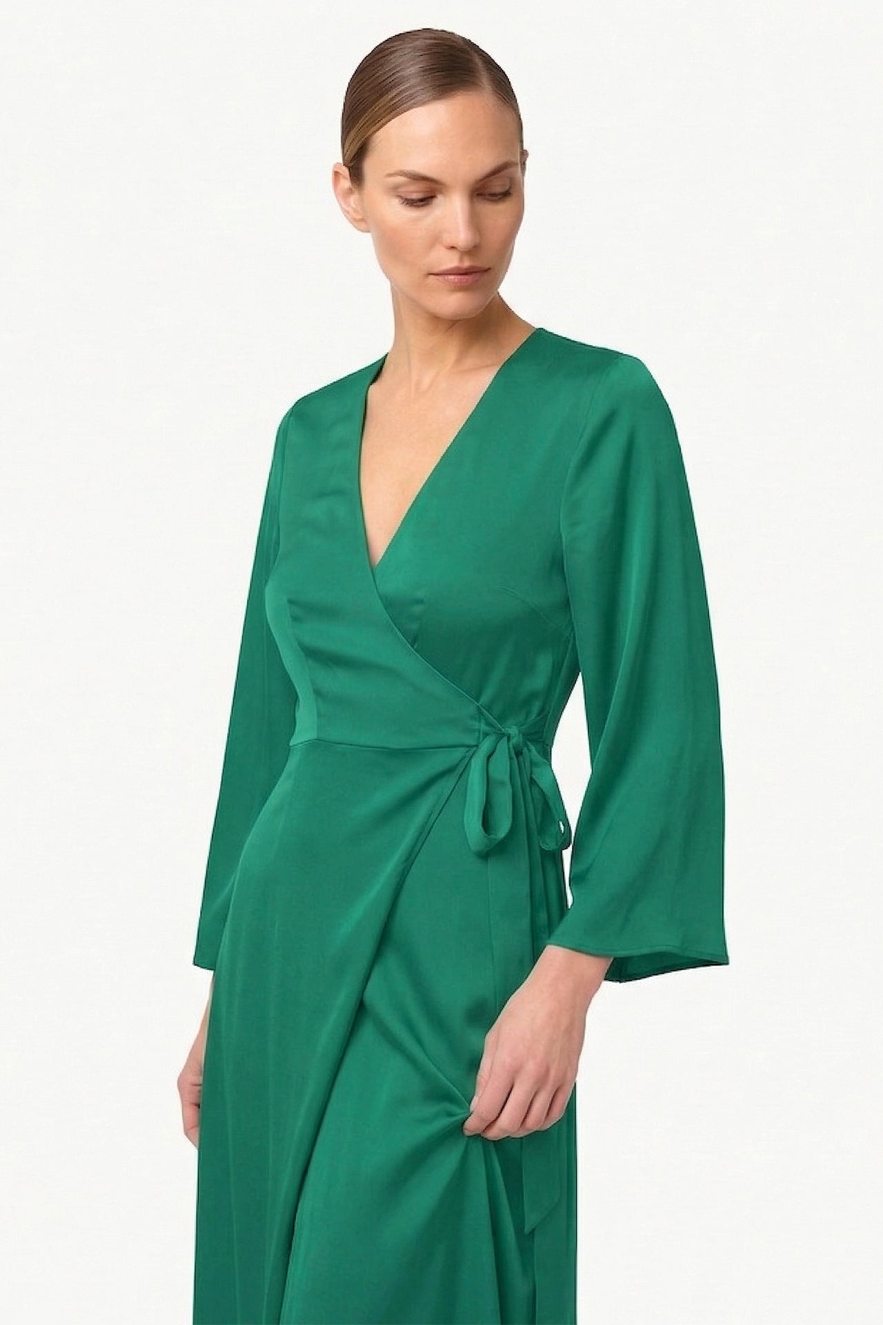 Emerald Green Satin Wrap Bridesmaid Dress Maxi | Shahida Shahida Parides Emerald Green Satin Wrap Bridesmaid Dress Maxi | Shahida Shahida Parides