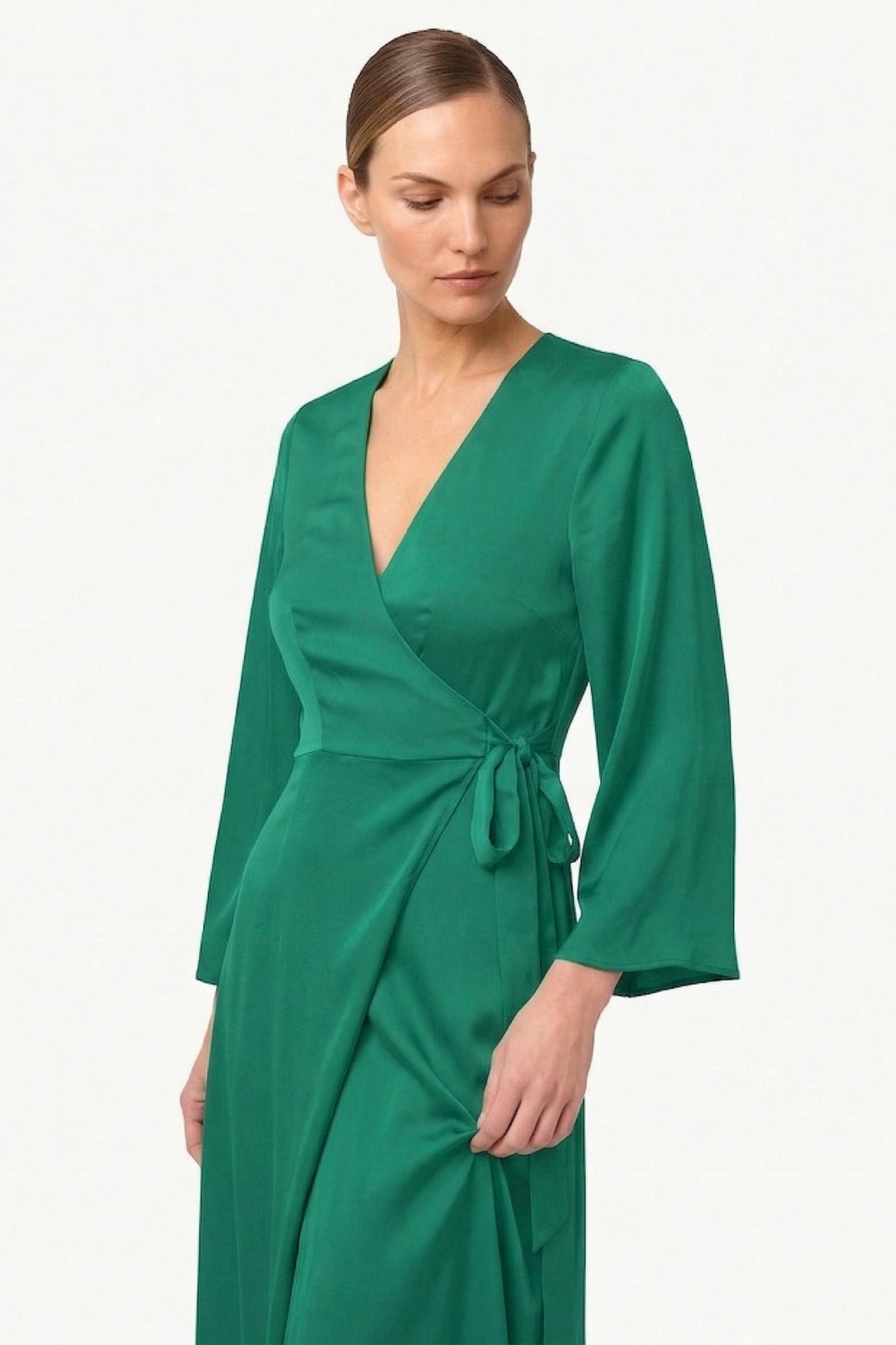 emerald green silk long sleeve dress Emerald Green Satin Dress - Long Sleeve Dress - Maxi Dress