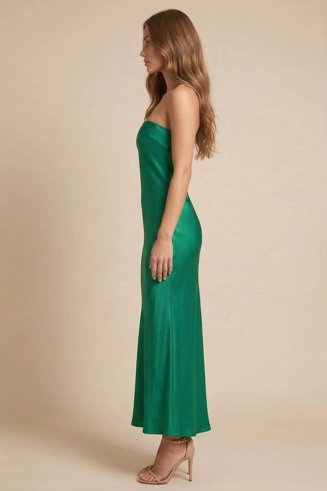 Emerald Strapless Satin Bias Midi Dress for Events Shahida Parides Emerald Strapless Satin Bias Midi Dress for Events Shahida Parides