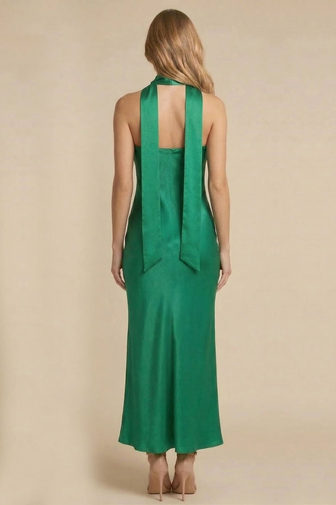 emerald green strapless midi dress Emerald Strapless Satin Bias Midi Dress for Events – Shahida Parides