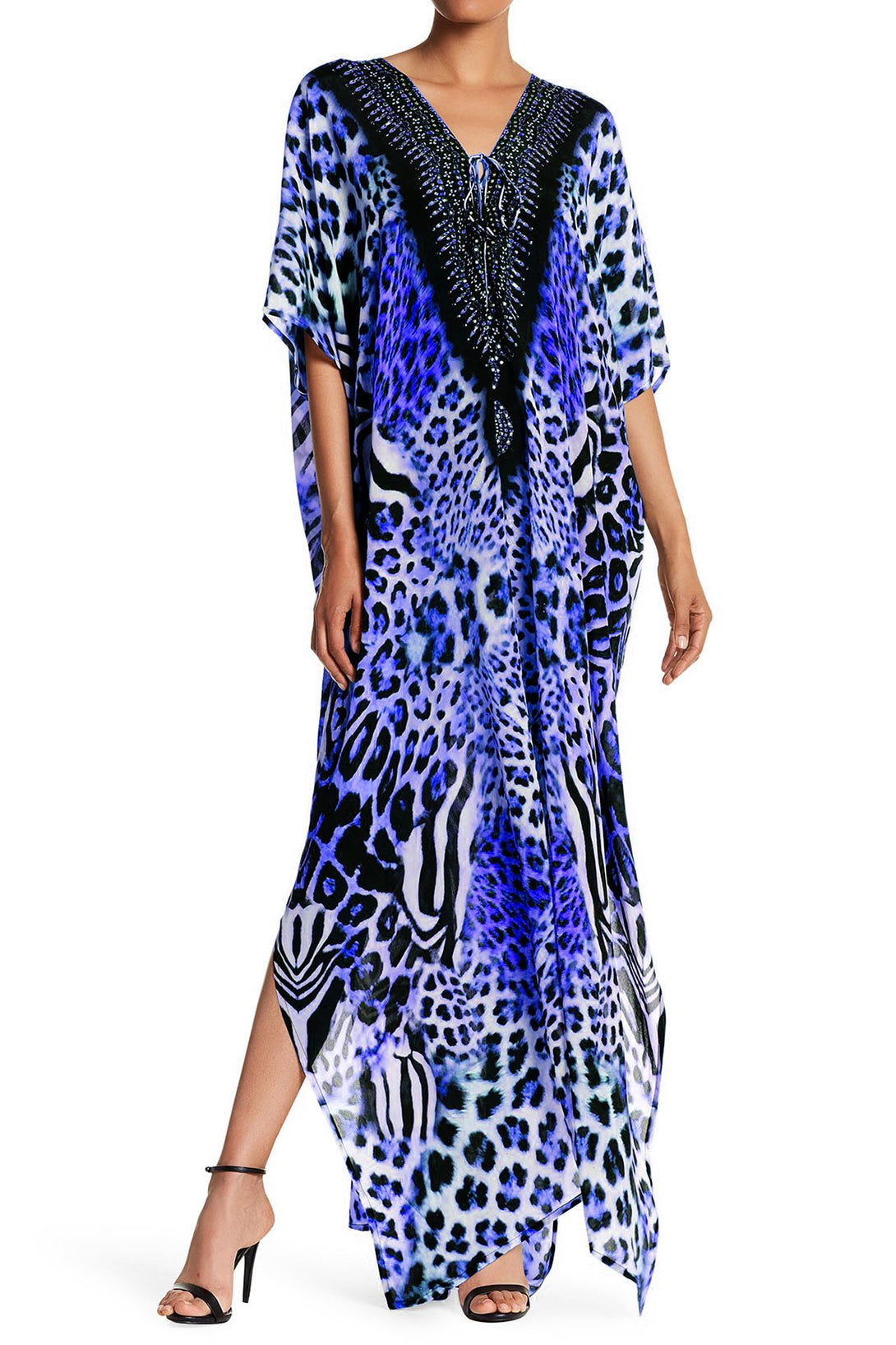 Leopard Print Silk Kaftan Dress – Blue Caftan