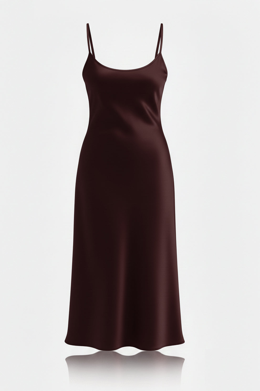 brown satin slip midi dress S Espresso Brown Satin Dress – Quiet Luxury Evening Dress