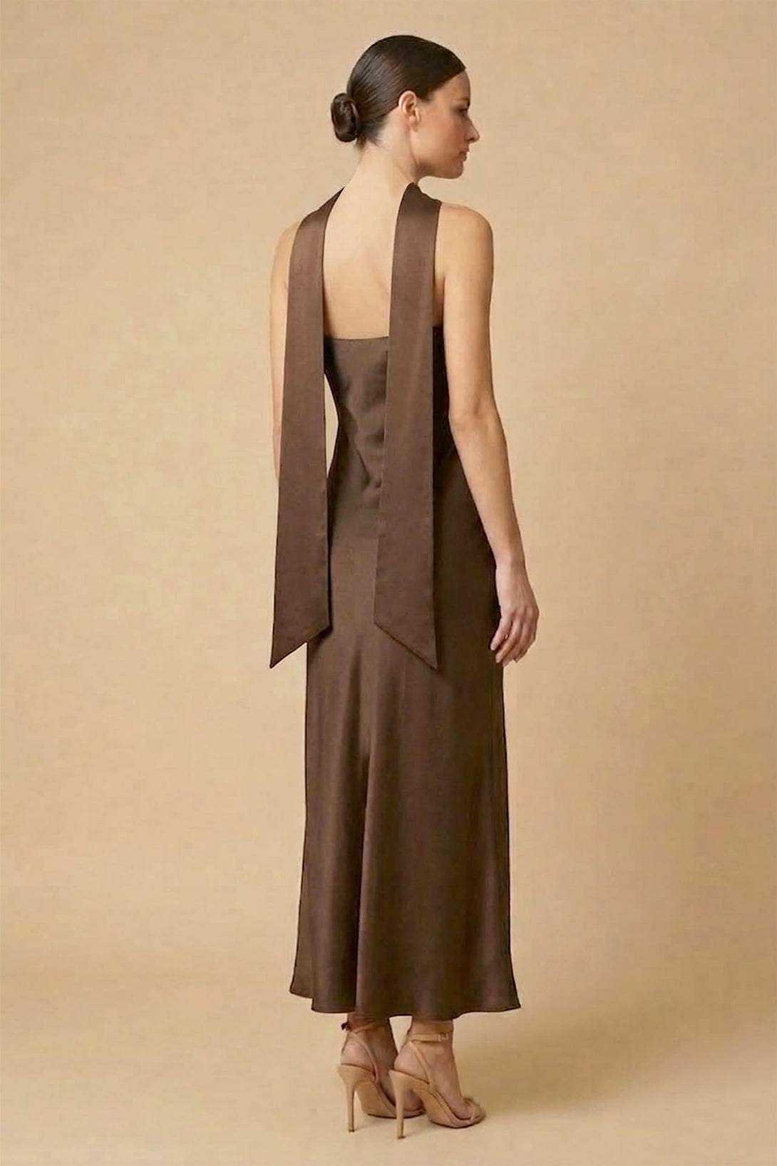 satin espresso brown bridesmaid dresses KissProm main image 1