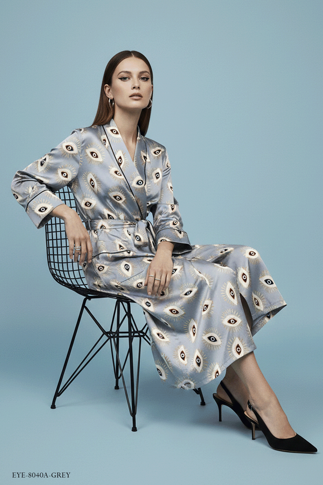 kyle x shahida, protective print, long robe, premium fashion, chic womenswear, satin wrap