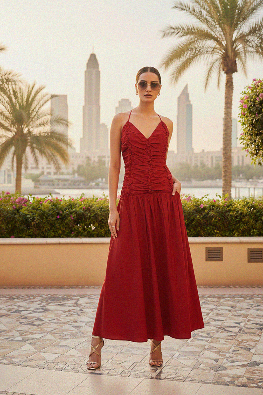 ruffle maxi dress, red cocktail dress, red maxi dress, Shahida Parides,
