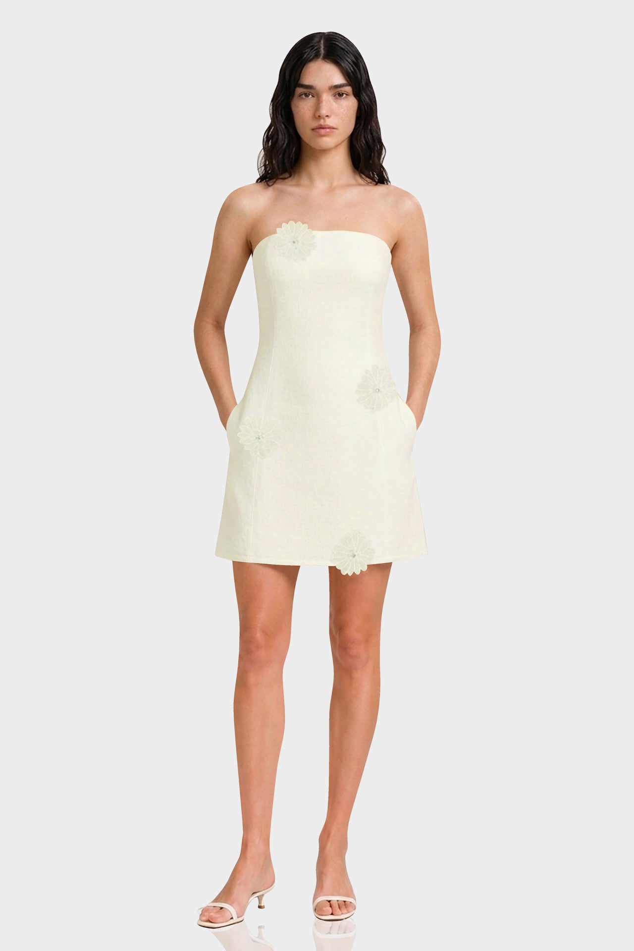 white mini engagement dress S Ivory Bridal Shower with Handcrafted Floral Appliqué Style:Style #72603 Plus Size Mature Ladies Botanical Satin Gown designed for a chic
