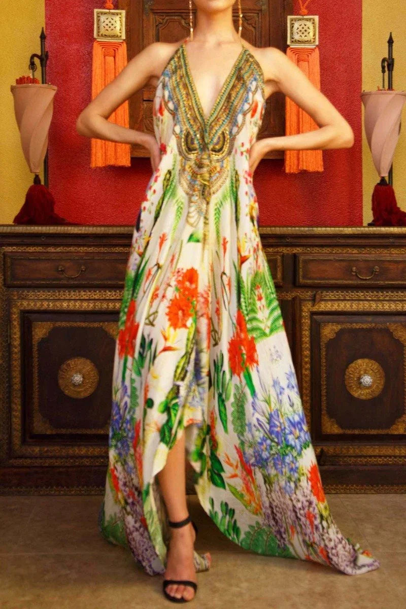 One Size Printed Long Flowy Dresses