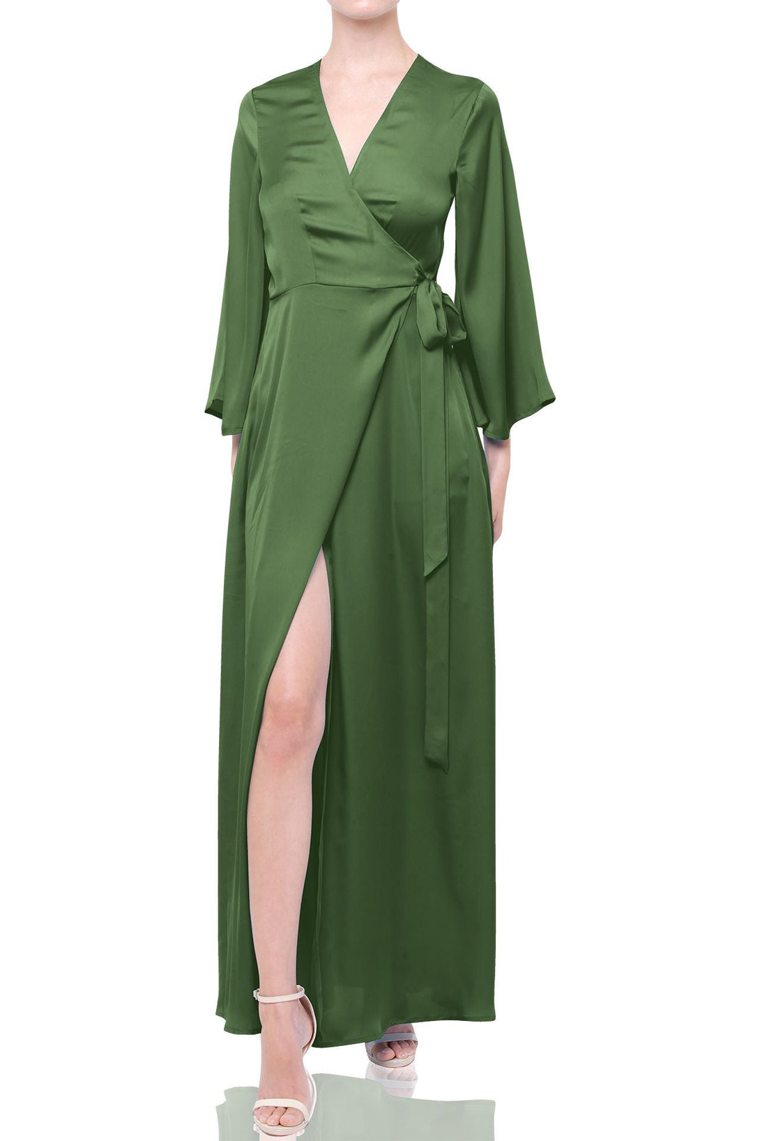 S Forest Green Satin Wrap Maxi Dress Bridesmaid Dress for Spring Summer Weddings S Forest Green Satin Wrap Maxi Dress Bridesmaid Dress for Spring Summer Weddings