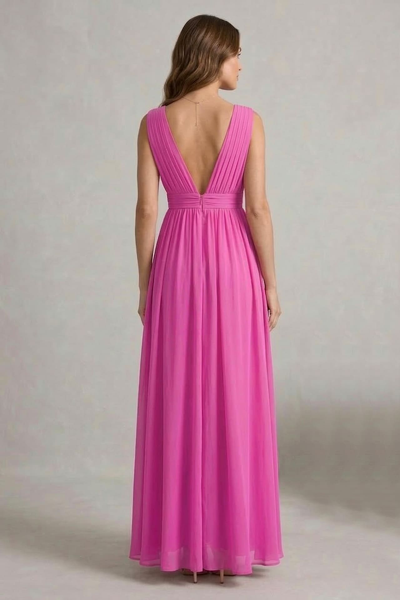 S / With Slit Fuchsia V-Neck Bridesmaid Dress – Bold Pink Elegant Maxi Gown