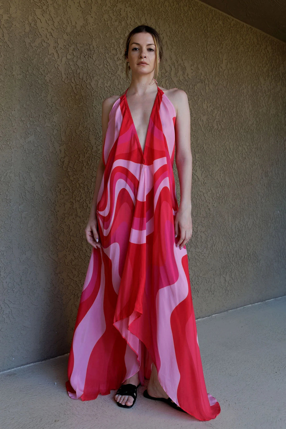 One Size Fuchsia Abstract Print Scarf Maxi Dress One Size Fuchsia Abstract Print Scarf Maxi Dress