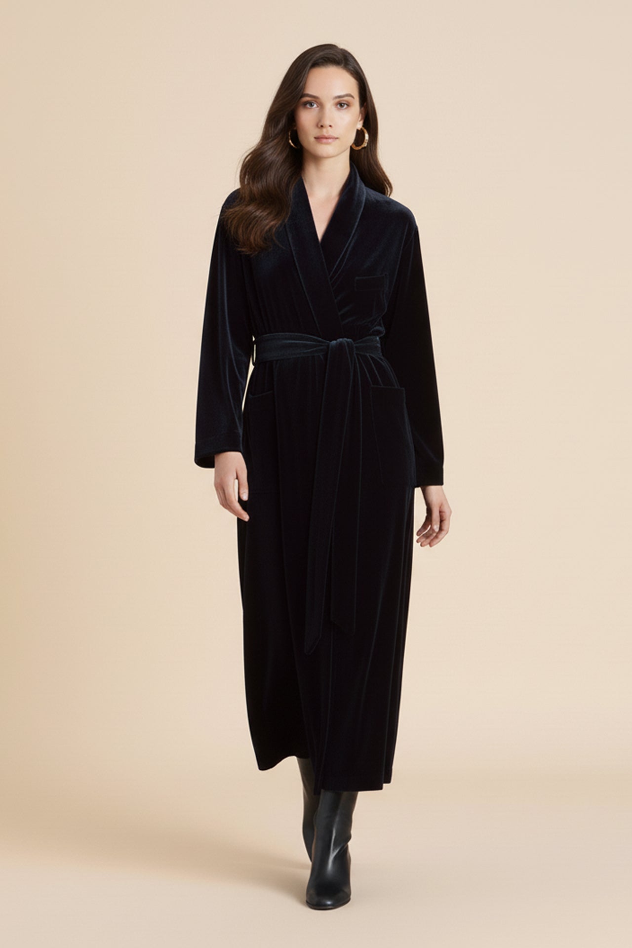 Black Velvet Long Sleeve Dress | Women's Maxi Wrap Style
