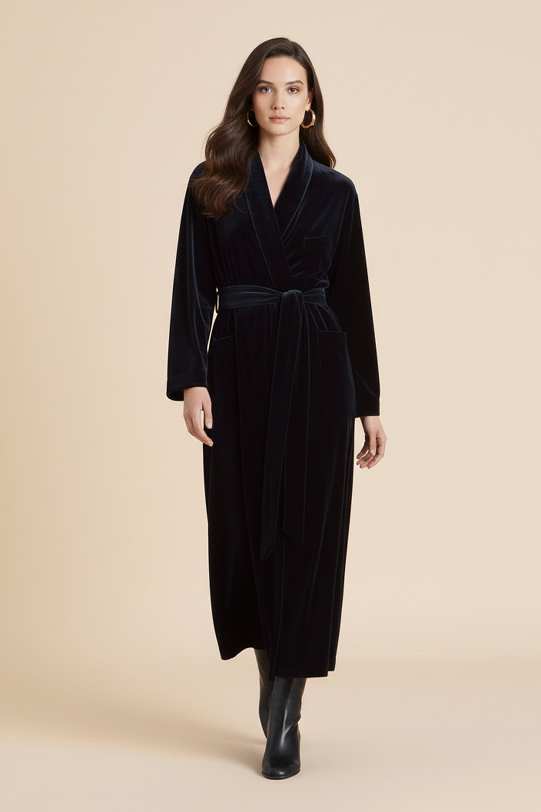 Black Velvet Long Sleeve Dress | Women's Maxi Wrap Style | Shahida Shahida Parides Black Velvet Long Sleeve Dress | Women's Maxi Wrap Style | Shahida Shahida Parides
