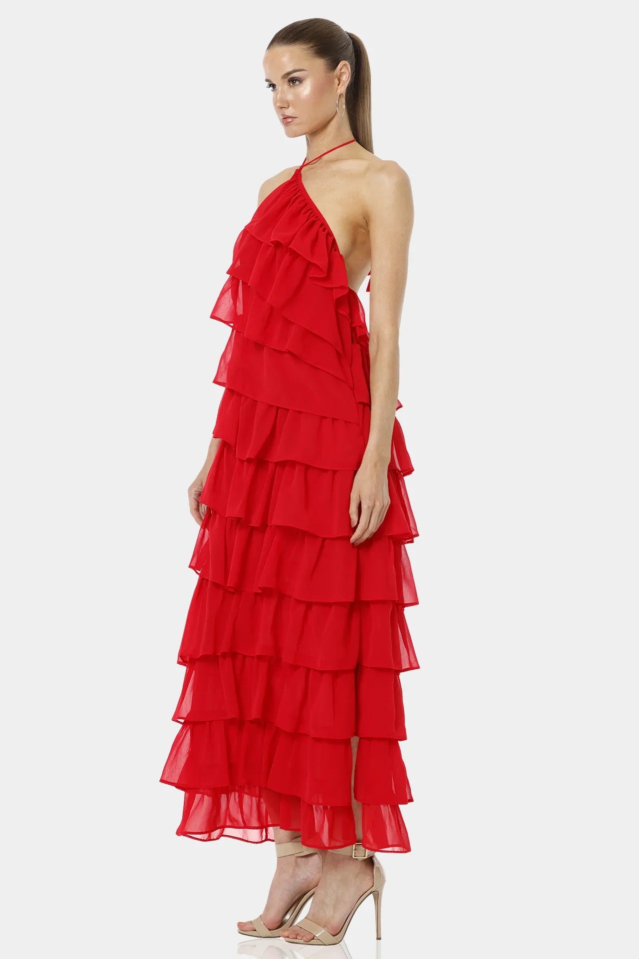 S Red Layered Maxi Party Dresses S Red Layered Maxi Party Dresses